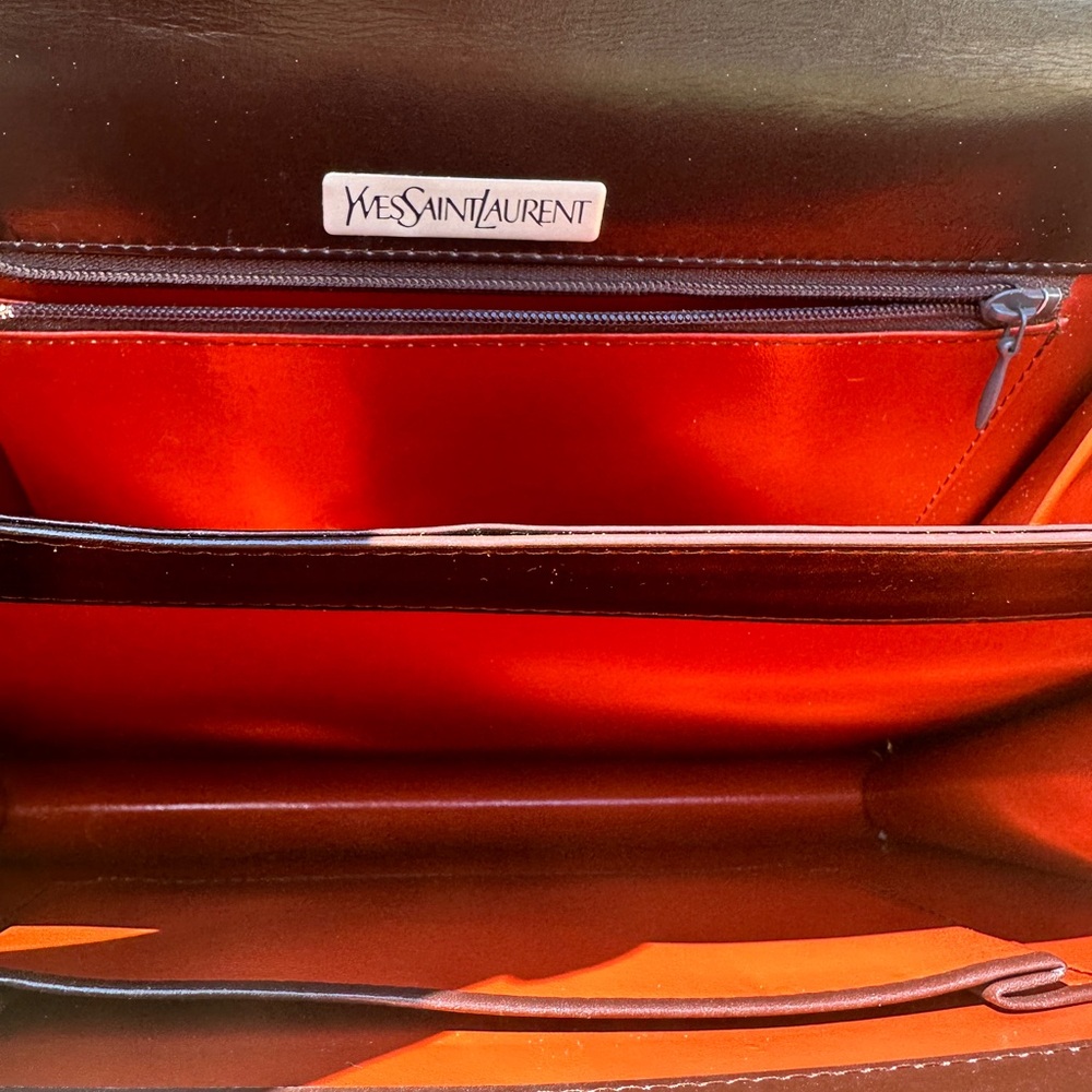 YSL Vintage Brown Shoulder Bag Clutch Leather with COA - Picture 6 of 13